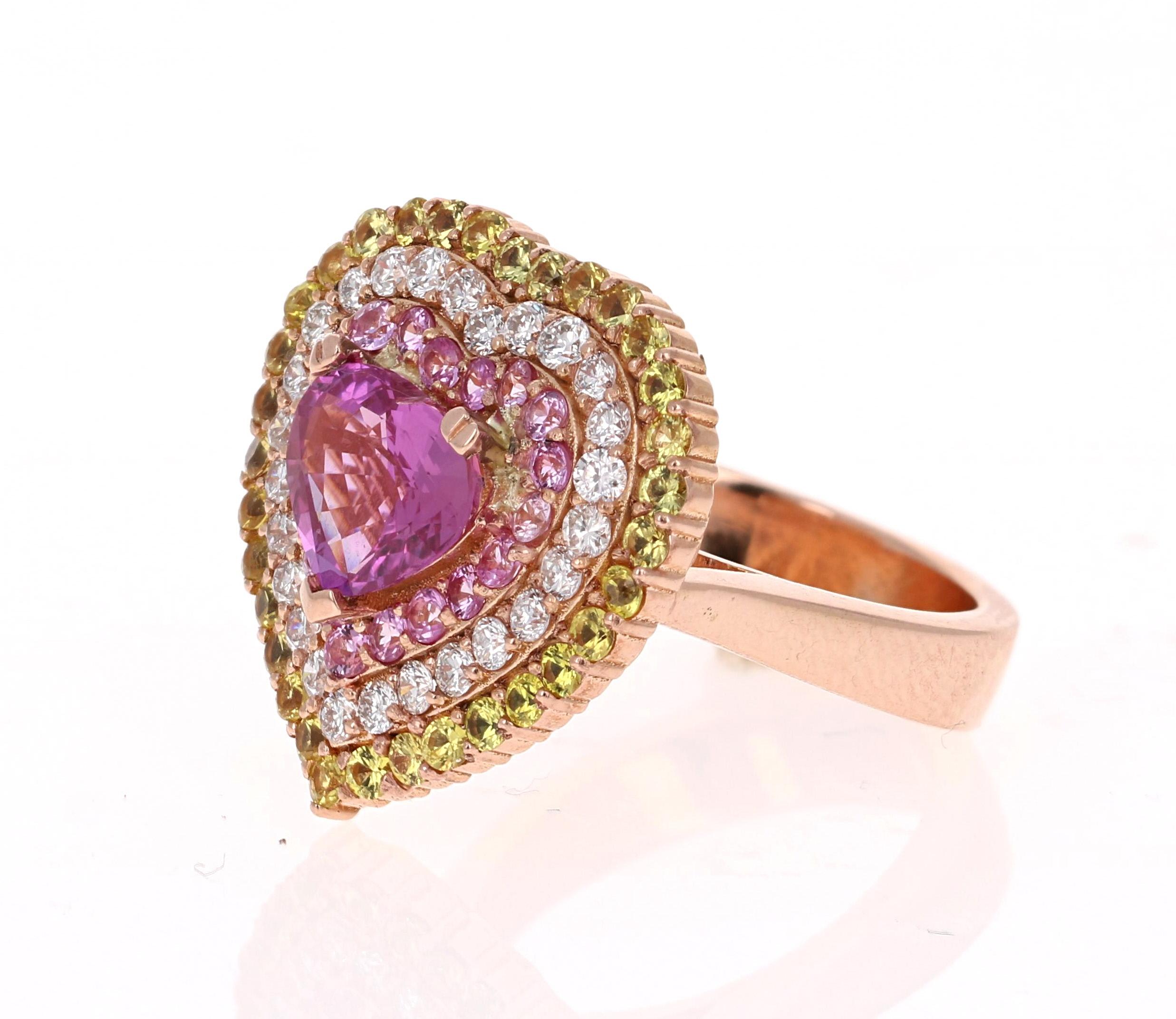 Modern 4.55 Carat GIA Certified Pink Sapphire Diamond 18 Karat Rose Gold Ring