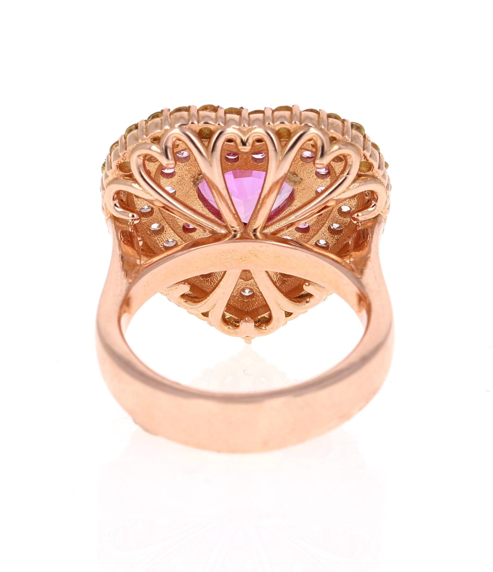 Round Cut 4.55 Carat GIA Certified Pink Sapphire Diamond 18 Karat Rose Gold Ring