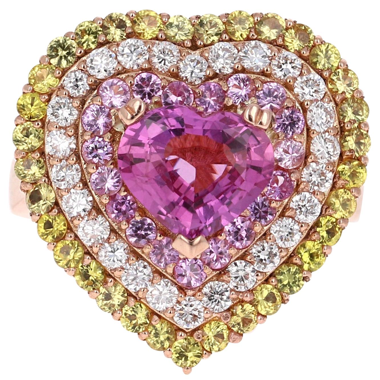 4.55 Carat GIA Certified Pink Sapphire Diamond 18 Karat Rose Gold Ring