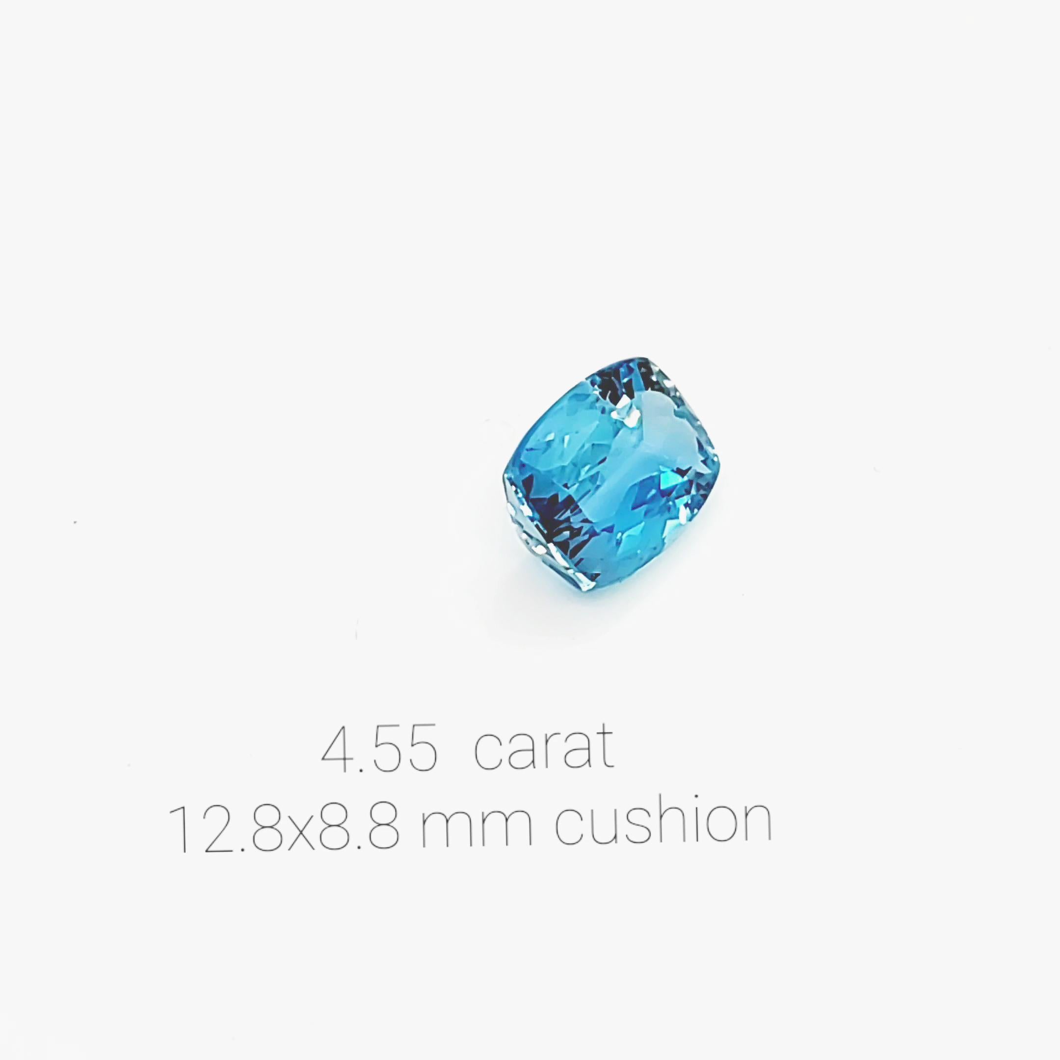 Cushion Cut 4.55 Carat Intense Blue Cushion Aquamarine Natural Gemstone For Sale