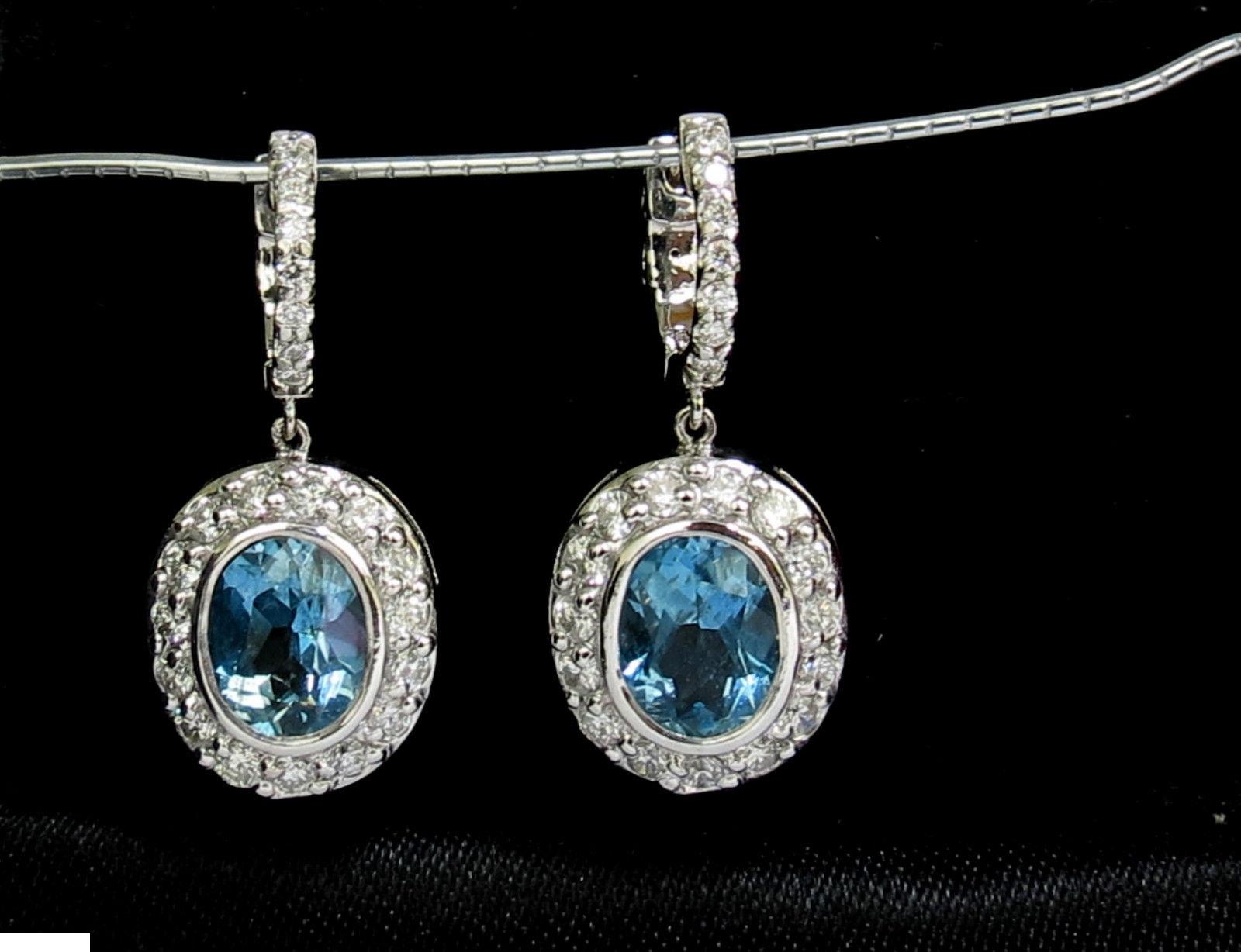 Oval Cut 4.55 Carat Natural Aquamarine Diamond Earrings Dangle A+ VS/G
