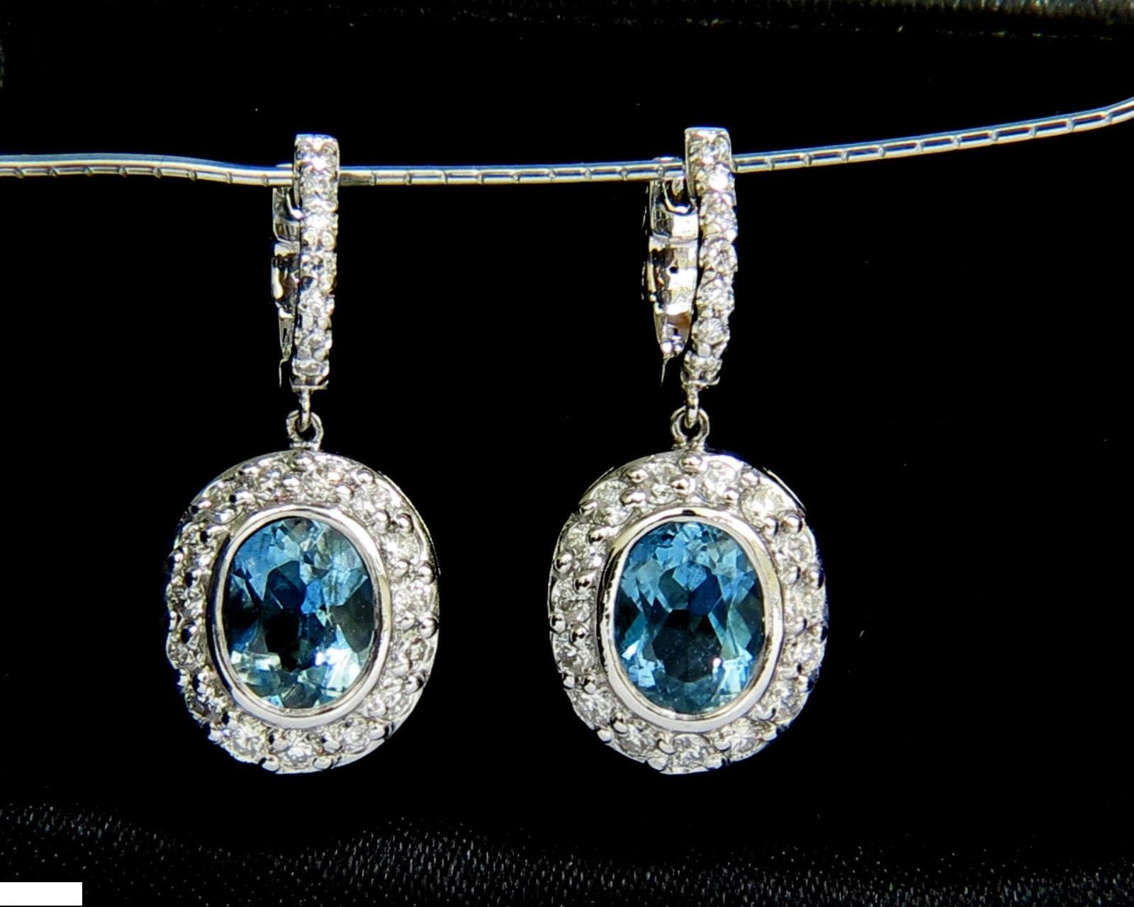 4.55 Carat Natural Aquamarine Diamond Earrings Dangle A+ VS/G In New Condition In New York, NY