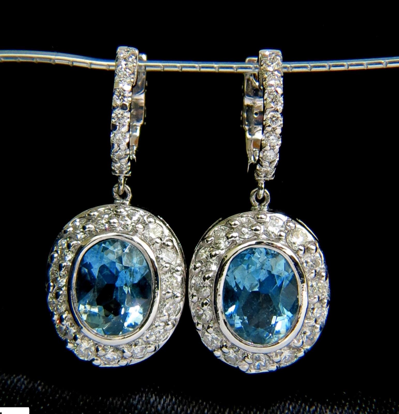 Women's or Men's 4.55 Carat Natural Aquamarine Diamond Earrings Dangle A+ VS/G