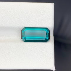 4.55 Carat Natural Loose Indicolite Color Tourmaline Emerald Cut Afghan Gemstone