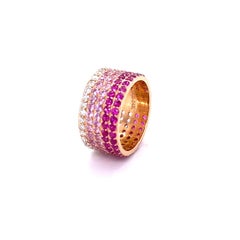 4.55 Carat Natural Ombre Pink Sapphire Diamond 14 Karat Rose Gold Ombre Band