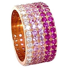4.55 Carat Natural Ombre Pink Sapphire Diamond 14 Karat Rose Gold Ombre Band