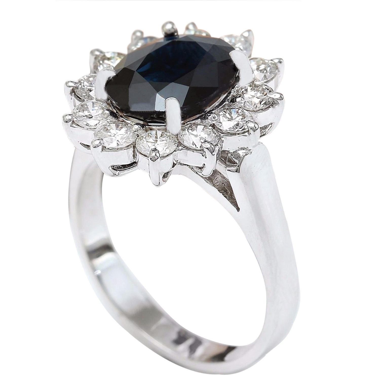 Oval Cut Sapphire Diamond Ring In 14 Karat Solid White Gold  For Sale