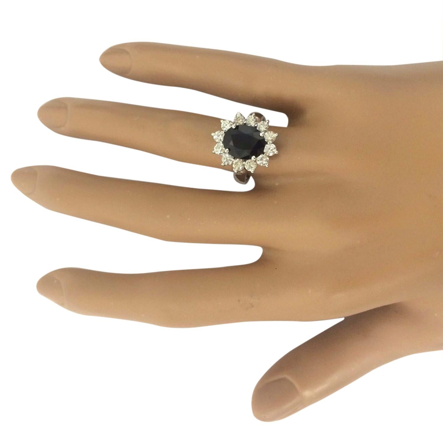 Women's Sapphire Diamond Ring In 14 Karat Solid White Gold  For Sale
