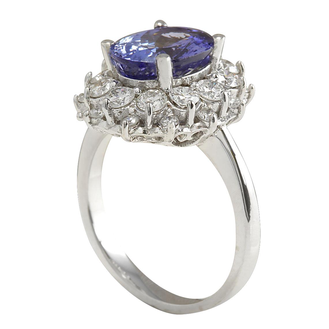 Oval Cut Natural Tanzanite Diamond Ring In 14 Karat White Gold For Sale
