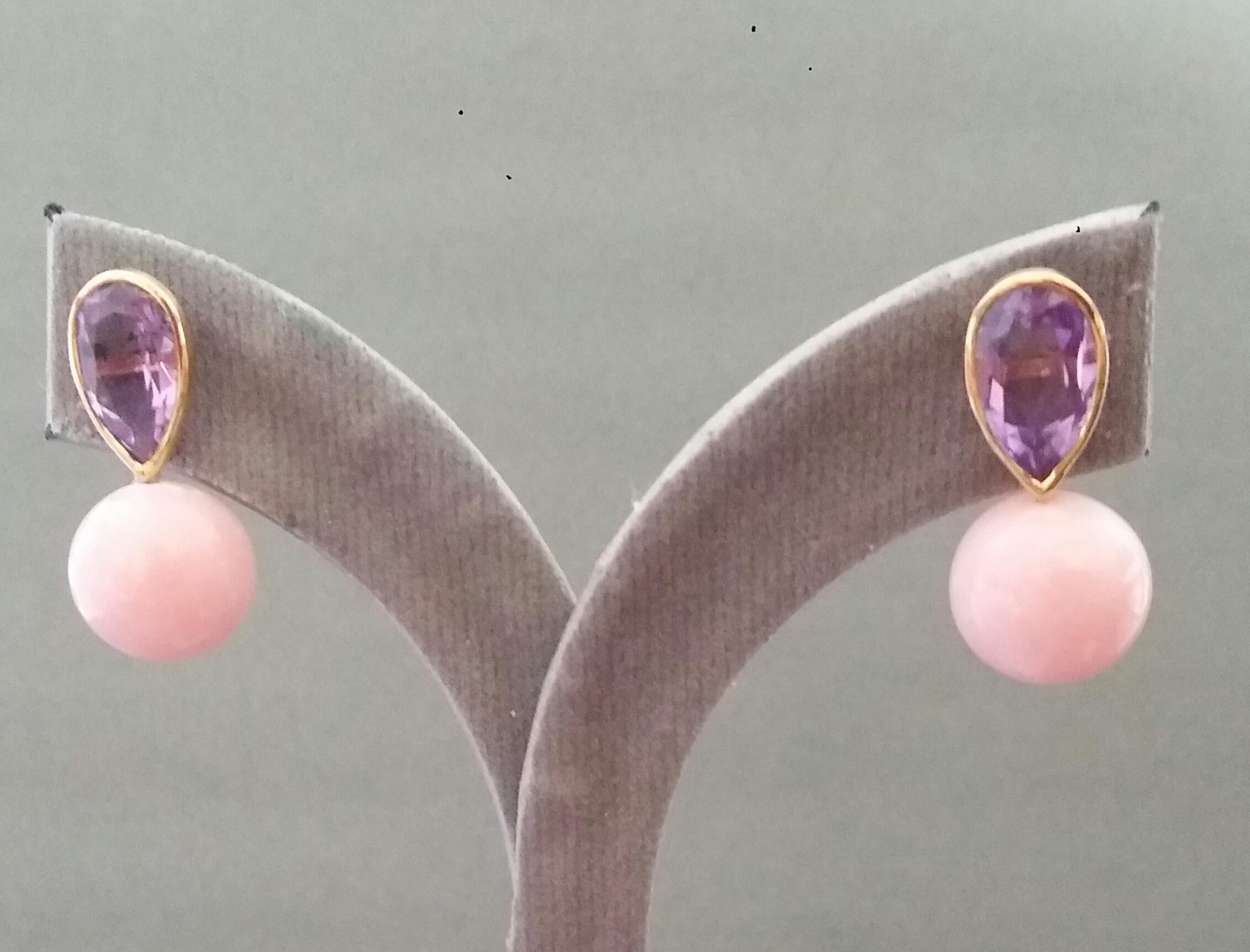 4.55 Carat Pear Shape Amethysts Gold Bezel Pink Opal Round Beads Stud Earrings For Sale 5