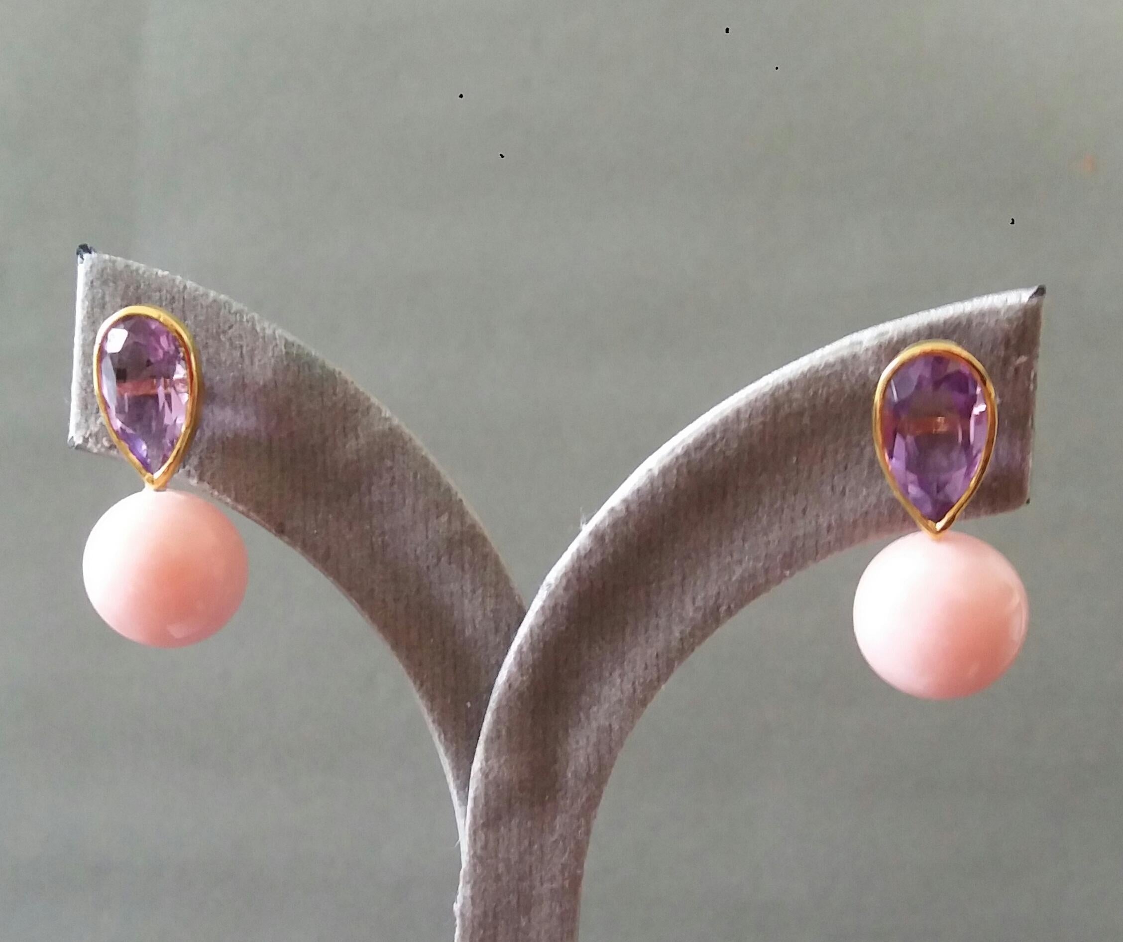 4.55 Carat Pear Shape Amethysts Gold Bezel Pink Opal Round Beads Stud Earrings For Sale 6