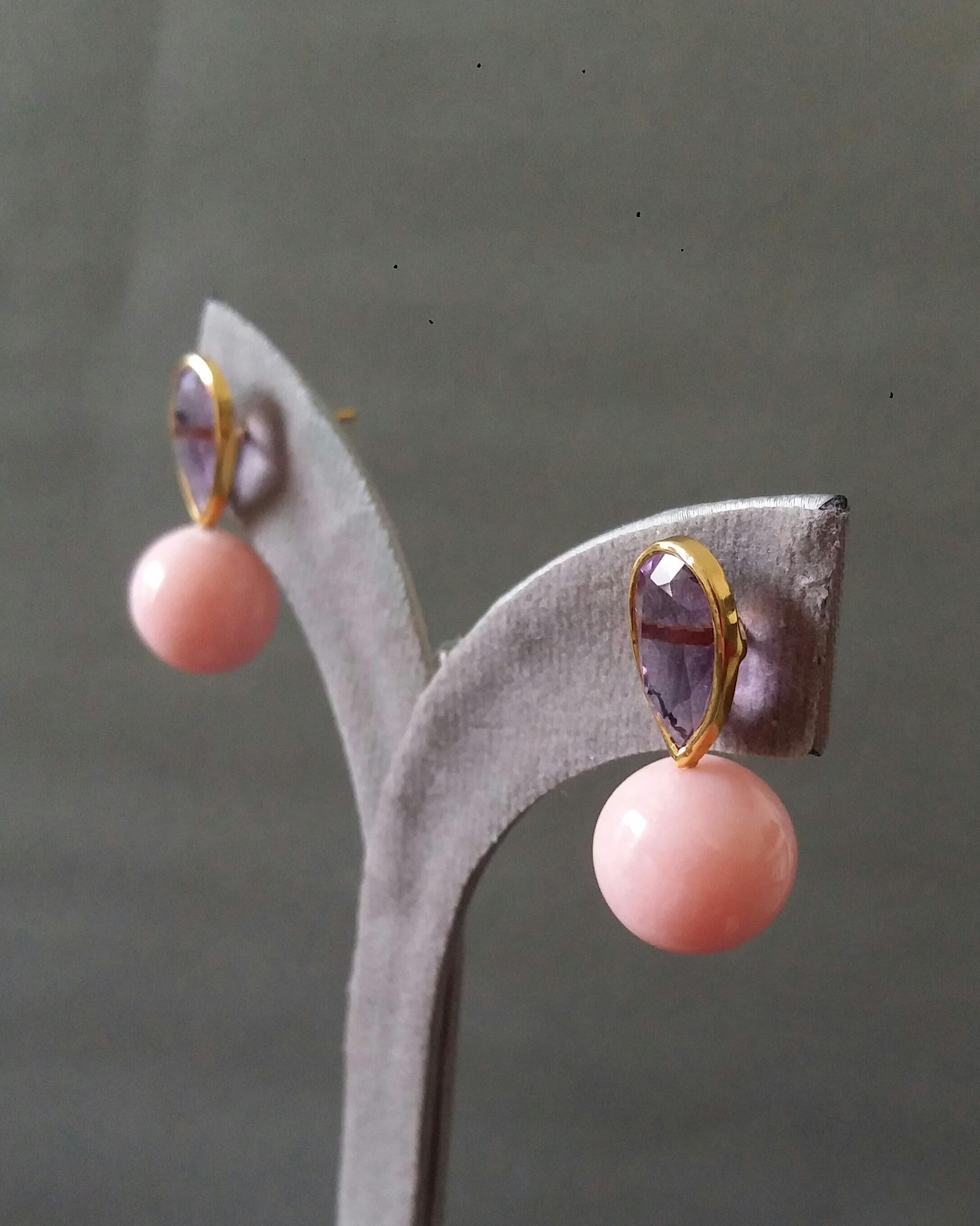 4.55 Carat Pear Shape Amethysts Gold Bezel Pink Opal Round Beads Stud Earrings For Sale 7