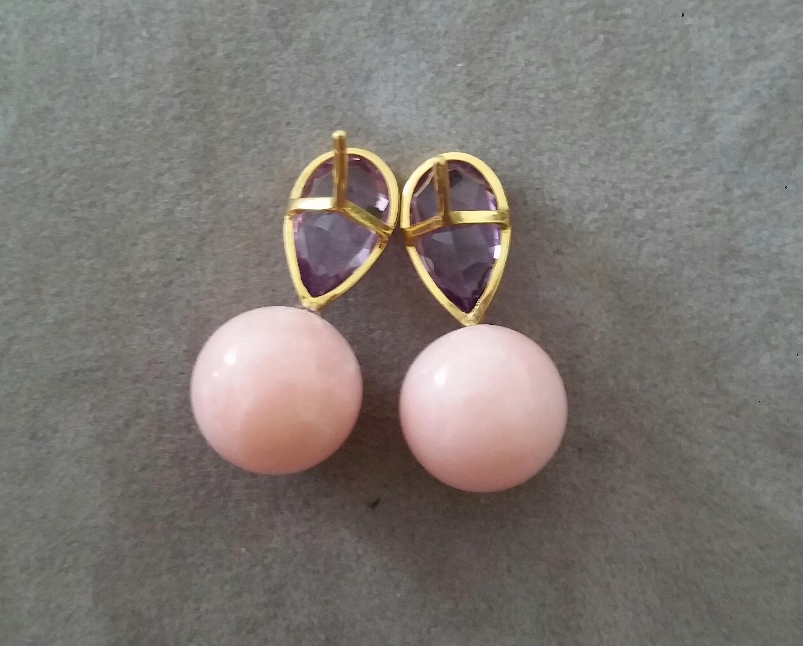 Women's 4.55 Carat Pear Shape Amethysts Gold Bezel Pink Opal Round Beads Stud Earrings For Sale