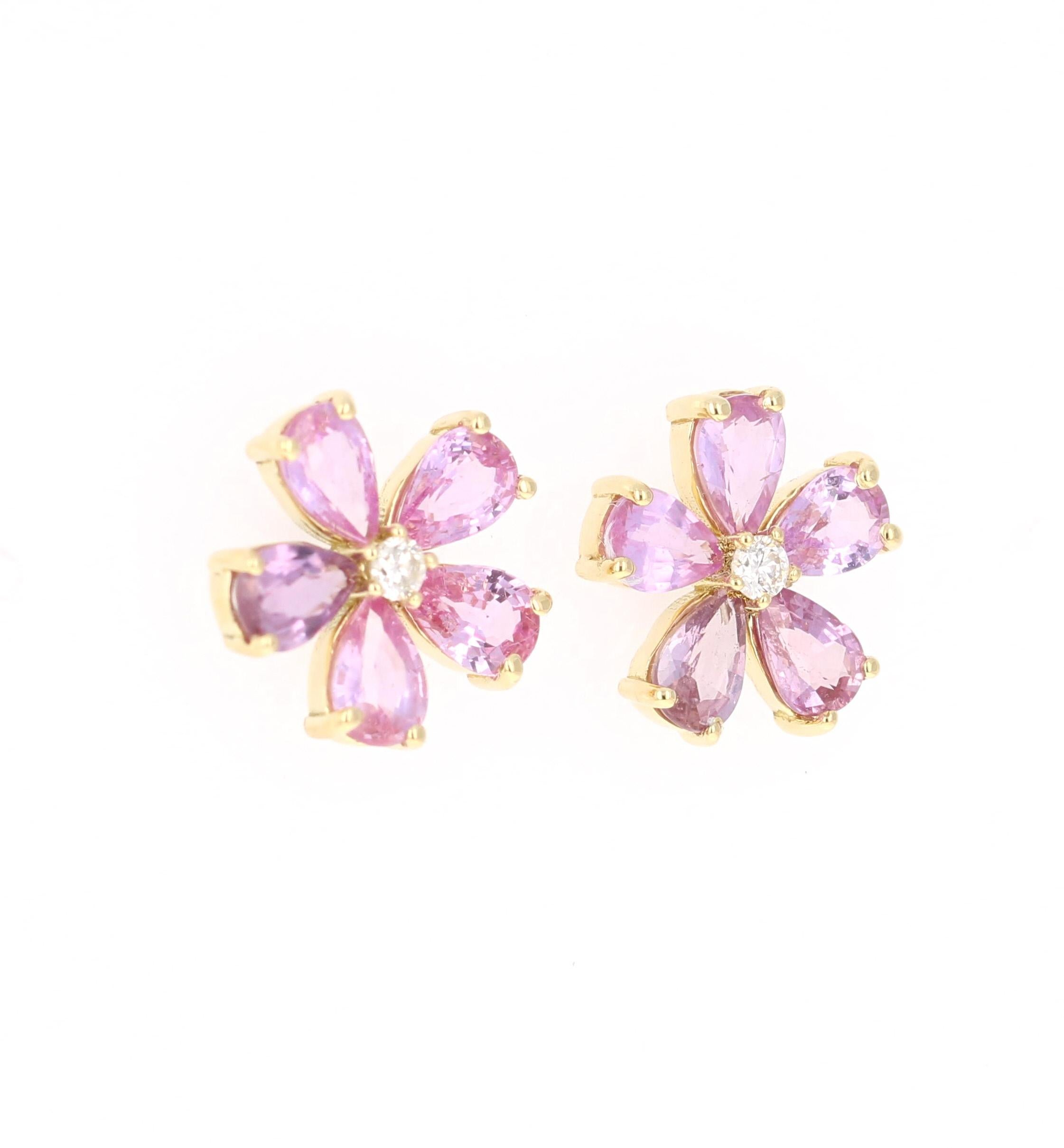 Simply Gorgeous Sapphire Earrings with beautiful hues of Pink and Purple. 

These beauties will pair wonderfully for any occasion! Even as a daily and classy addition to your collection. 

There are 10 Natural Pear Cut Sapphires that weigh a total