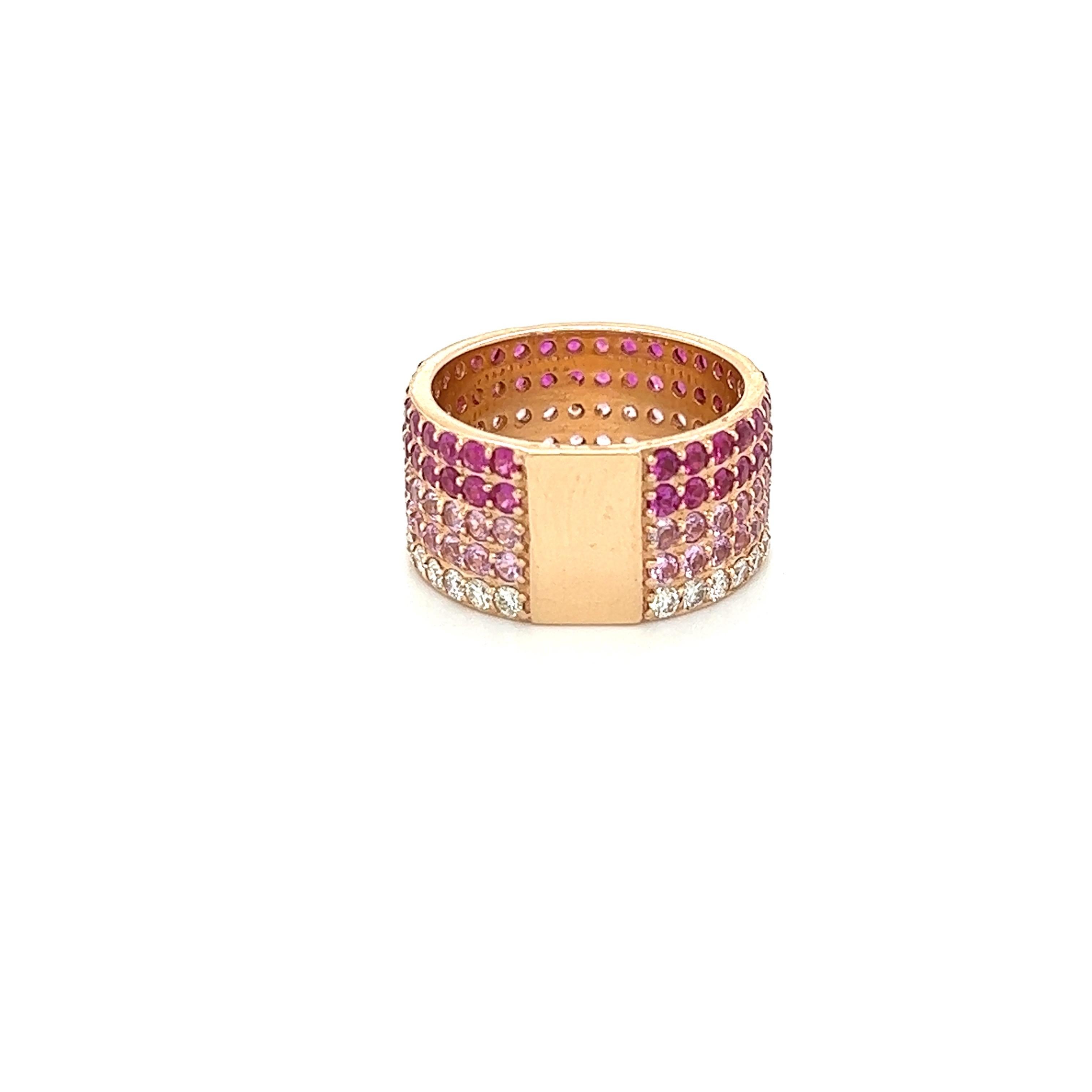 Contemporary 4.55 Carat Pink Sapphire Diamond Ombre Rose Gold Cocktail Ring