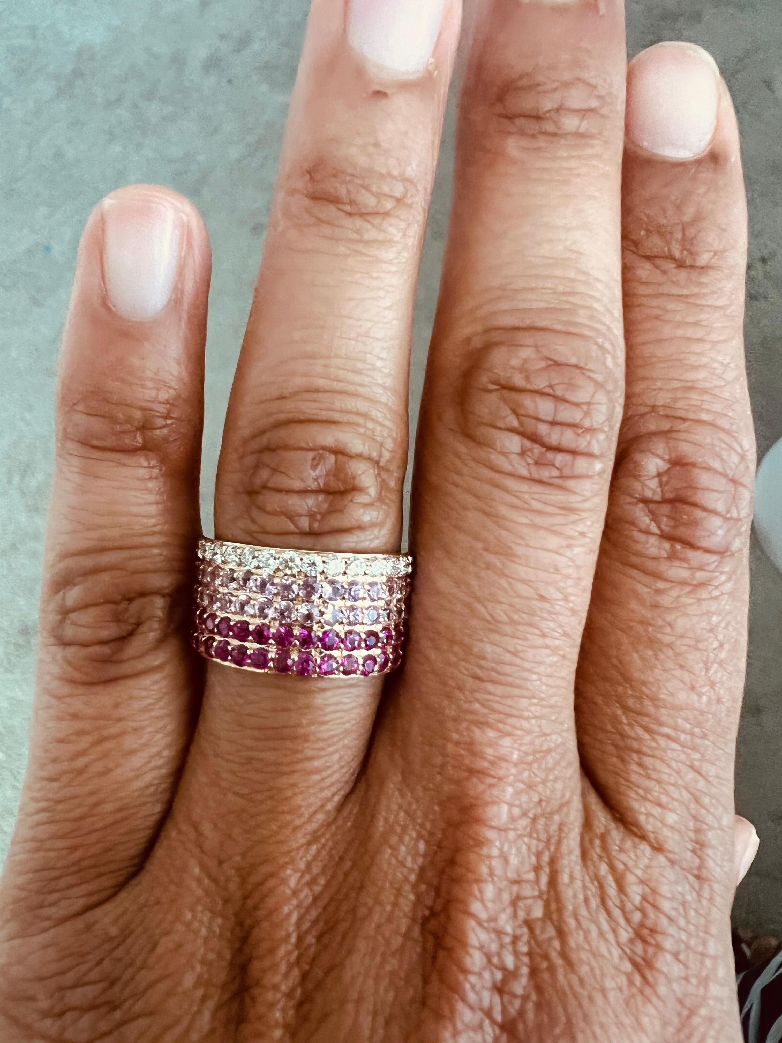 4.55 Carat Pink Sapphire Diamond Ombre Rose Gold Cocktail Ring In New Condition In Los Angeles, CA