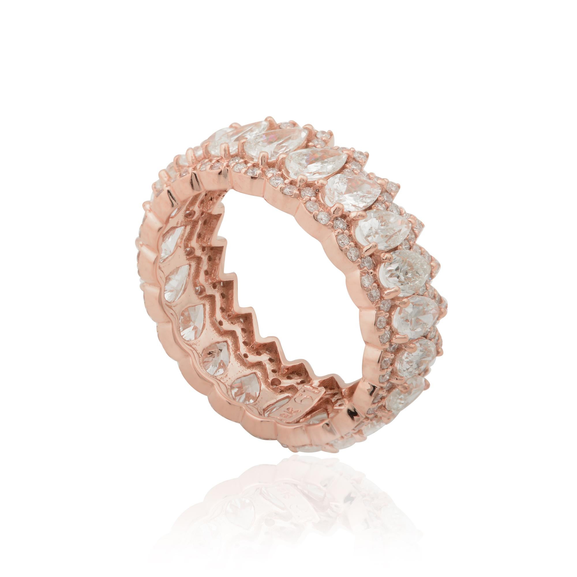 Pear Cut 4.55 Carat Round & Pear Diamond Band Ring 14 Karat Rose Gold Handmade Jewelry For Sale