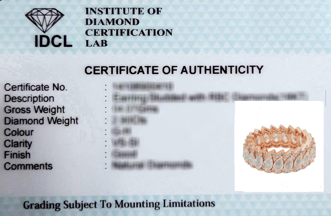 4,55 Karat runder & birnenförmiger Diamantring aus 18 Karat Roségold, handgefertigt Damen im Angebot