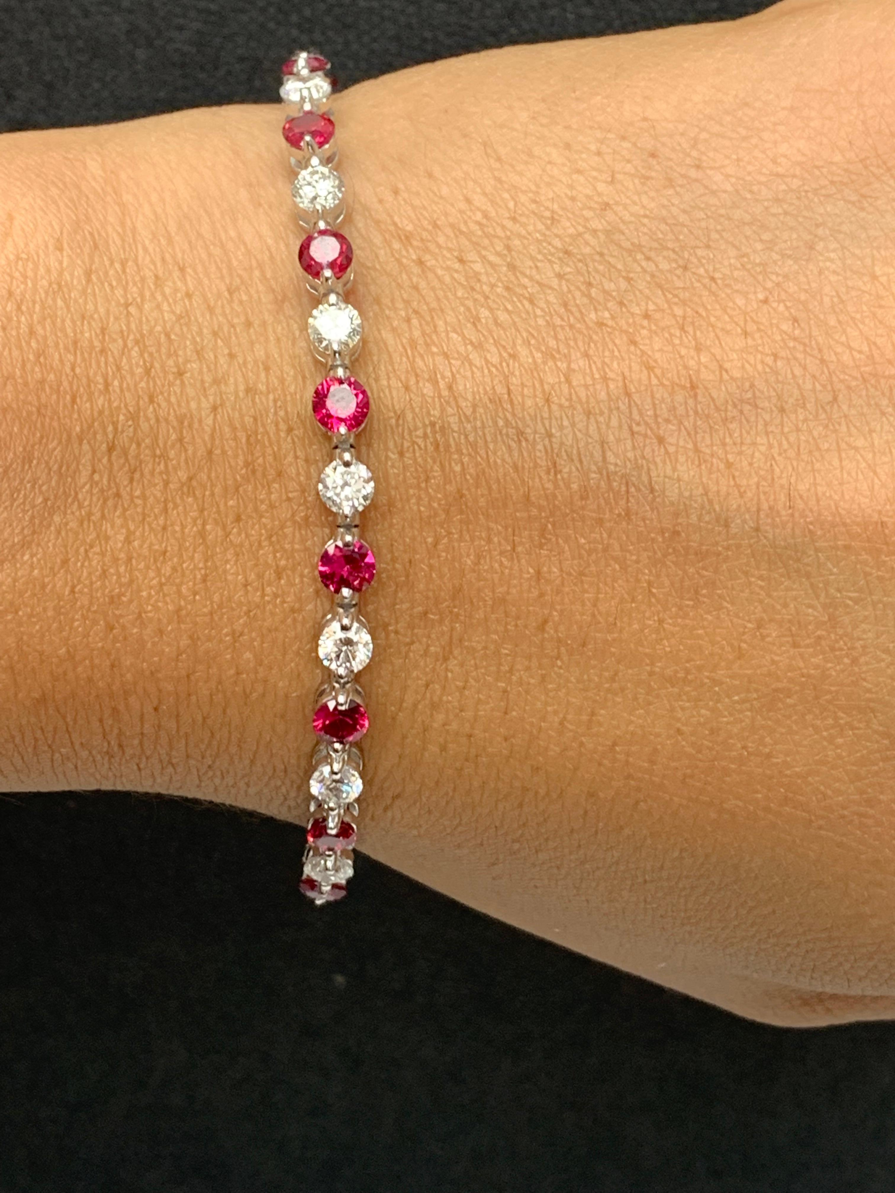 4.55 Carat Round Ruby and Diamond Bracelet in 14k White Gold For Sale 4