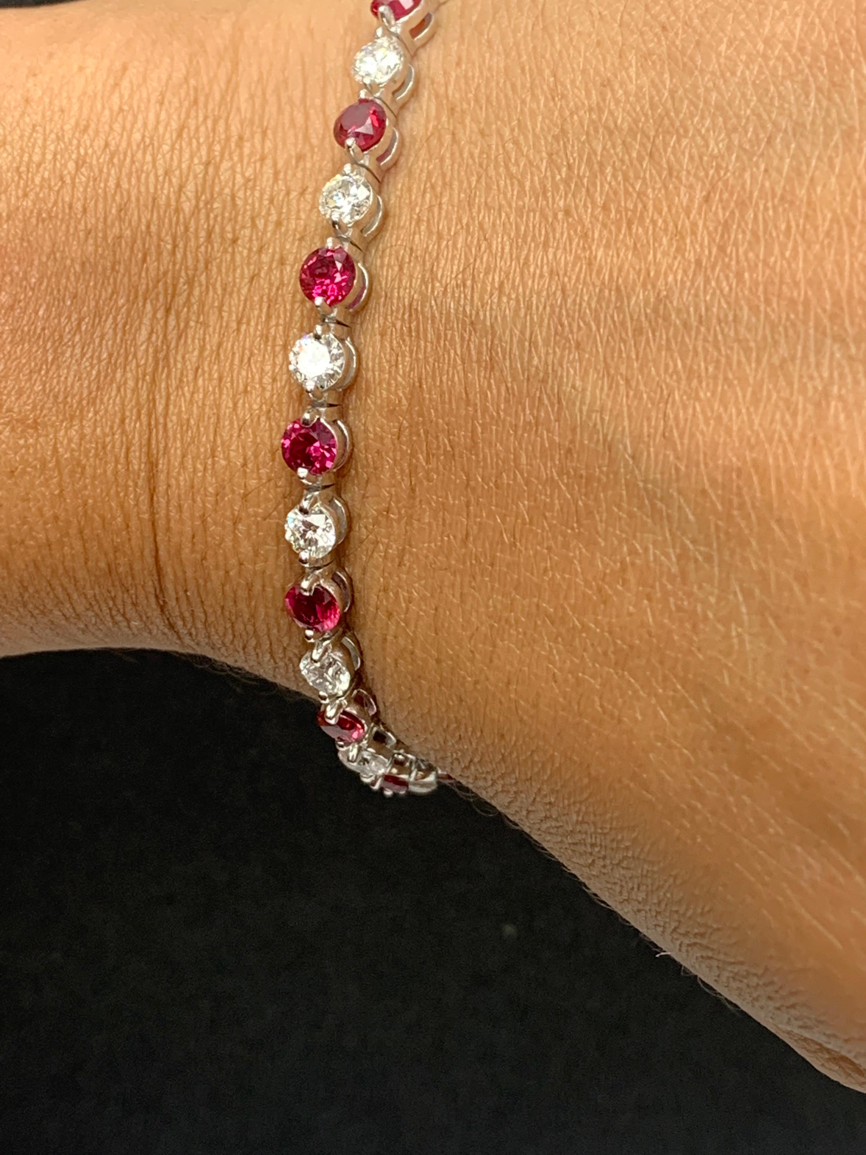 4.55 Carat Round Ruby and Diamond Bracelet in 14k White Gold For Sale 5