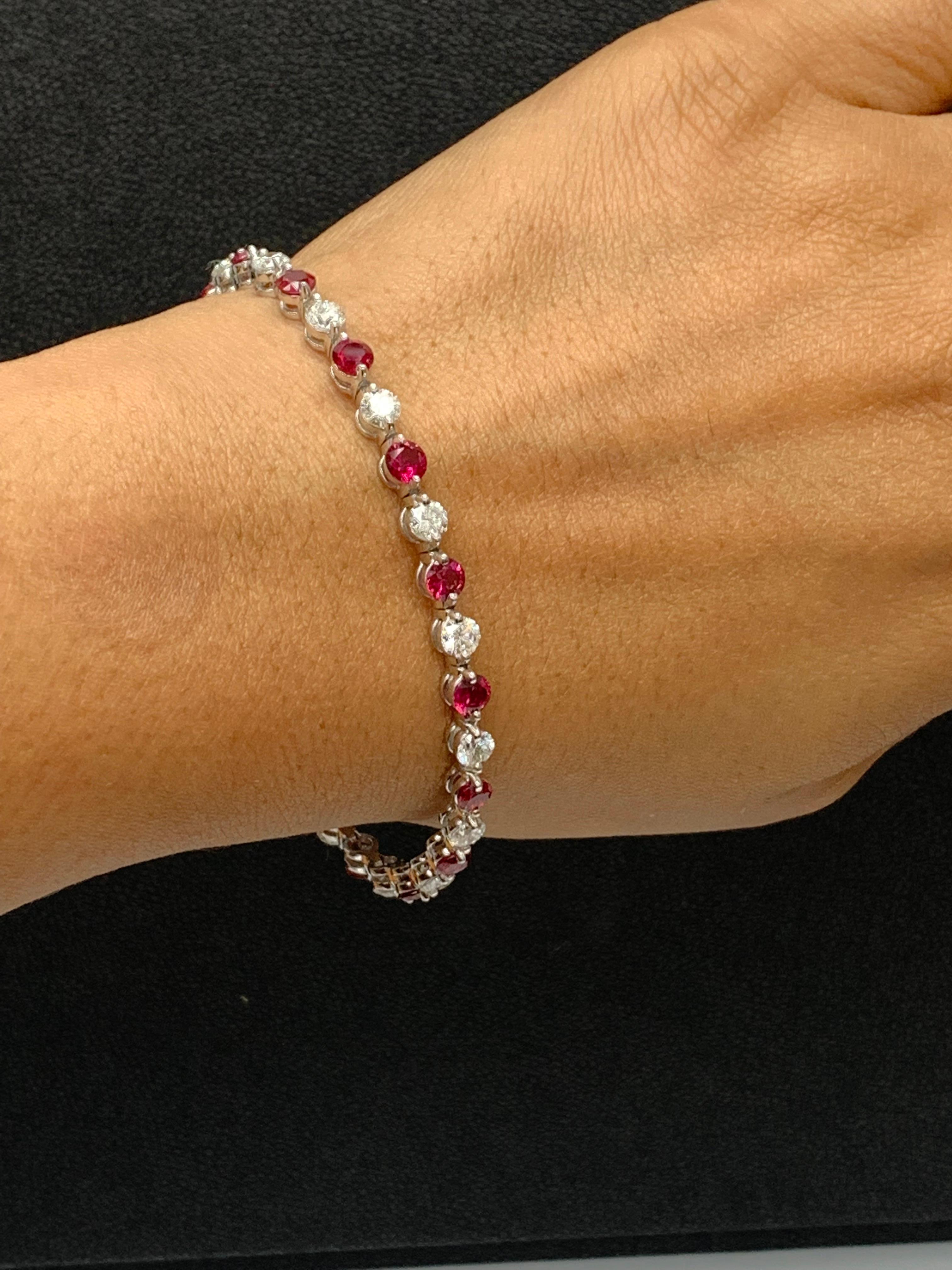 4.55 Carat Round Ruby and Diamond Bracelet in 14k White Gold For Sale 6