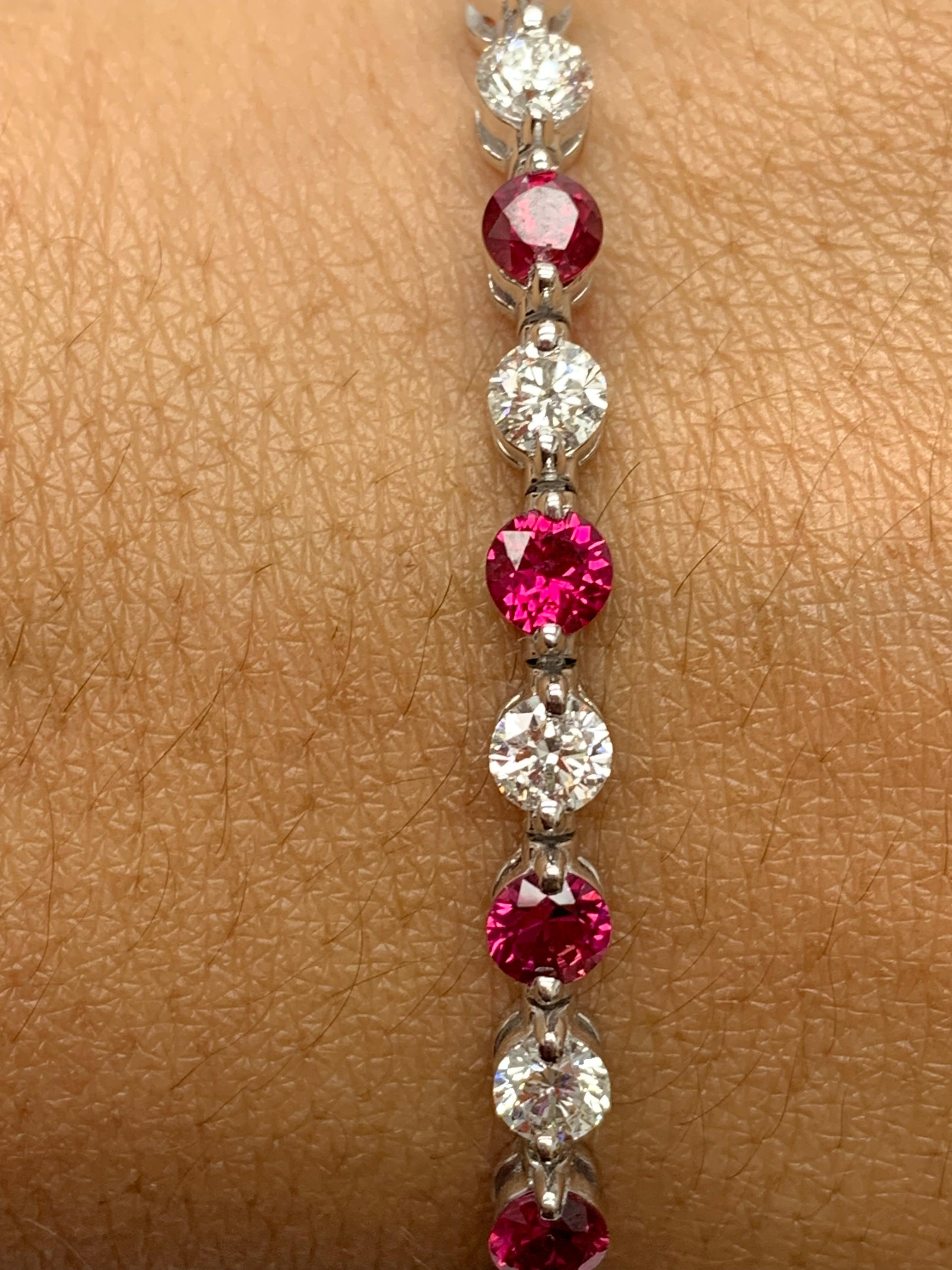 4.55 Carat Round Ruby and Diamond Bracelet in 14k White Gold In New Condition For Sale In NEW YORK, NY