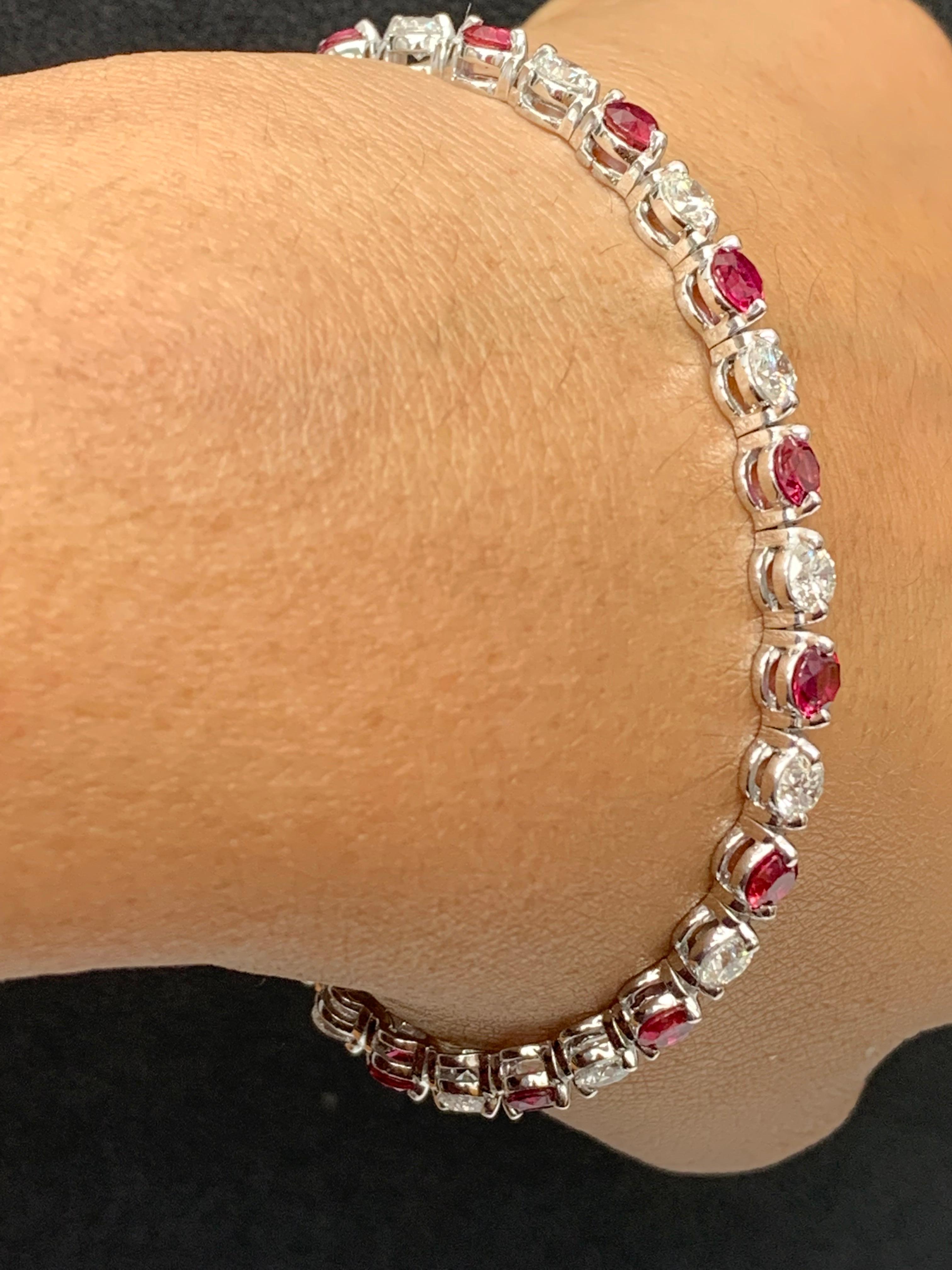 4.55 Carat Round Ruby and Diamond Bracelet in 14k White Gold For Sale 2