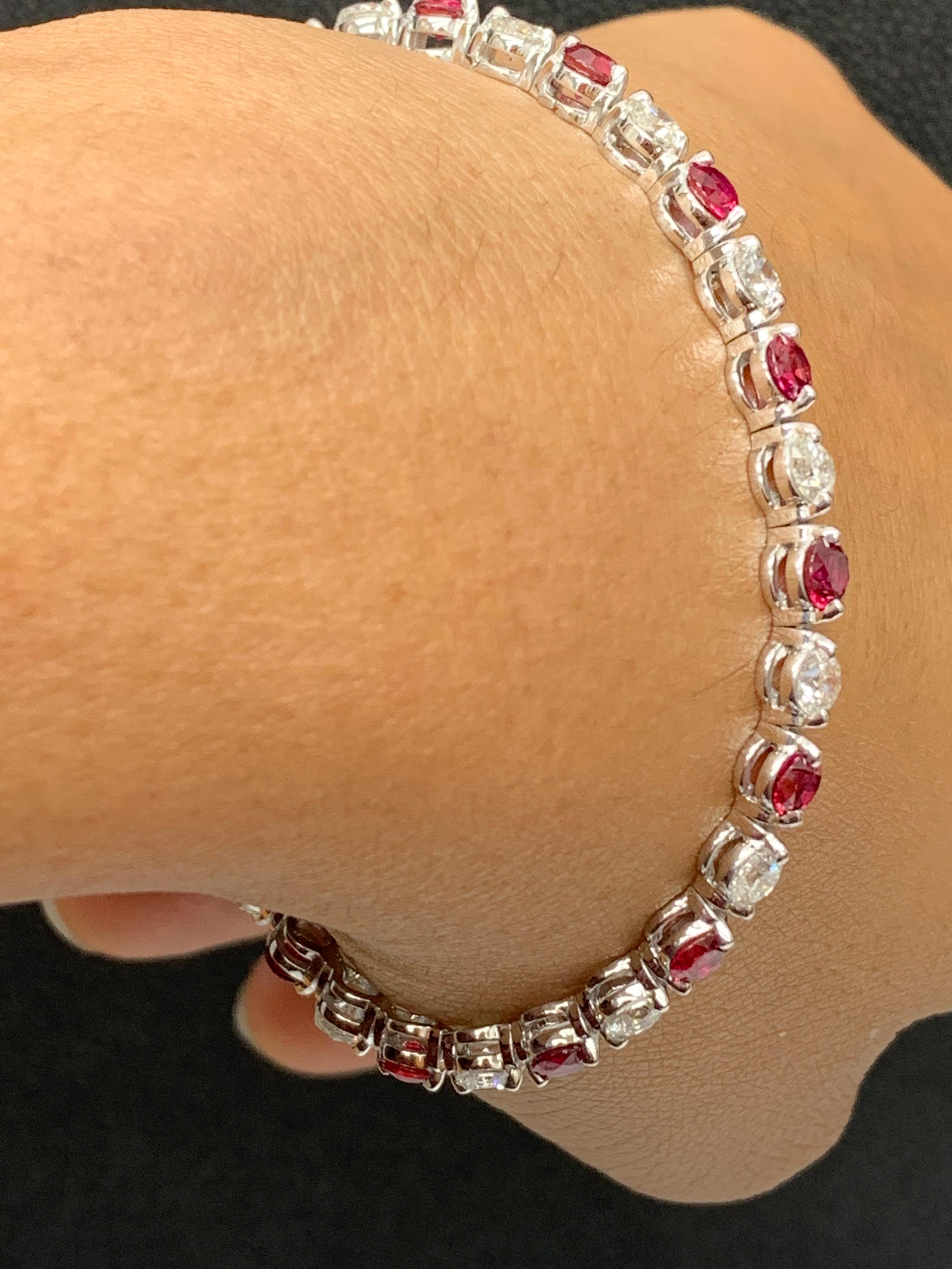 4.55 Carat Round Ruby and Diamond Bracelet in 14k White Gold For Sale 3