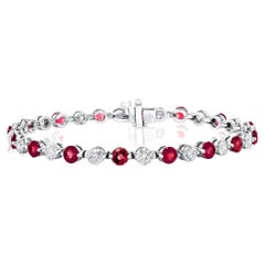 Bracelet en or blanc 14 carats avec diamants et rubis ronds de 4,55 carats