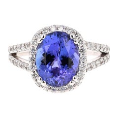 Bague cocktail en or blanc 14 carats avec tanzanite de 4,55 carats et diamants