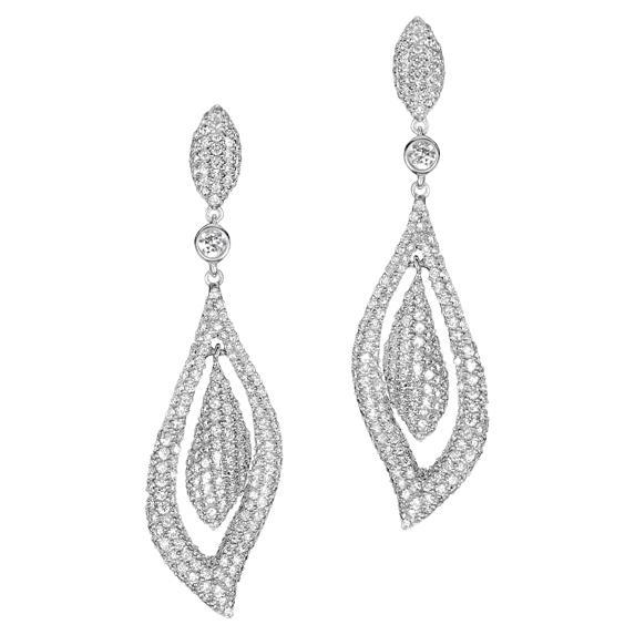 4.55 Carat Total Weight Bezel & Pave Set Diamond Dangle Earrings 14k White Gold For Sale