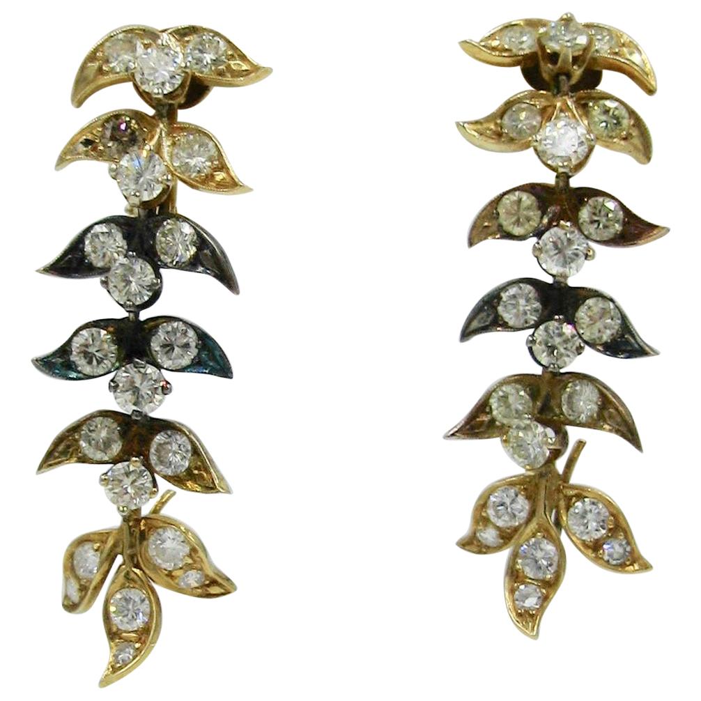 4,55 Karat Gelbe Diamant-Ohrringe VS Modernes gegliedertes Blattdesign 14 Karat