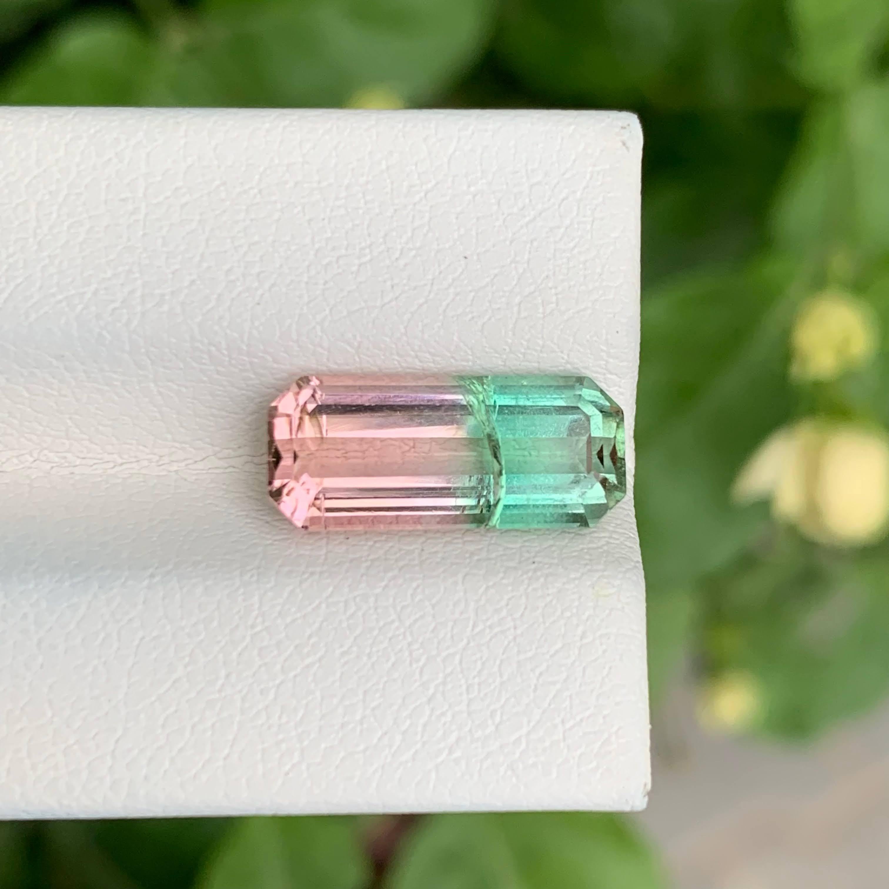 4.55 carats Bicolor Tourmaline Stone Emerald Cut Afghani Gemstone For Sale 1