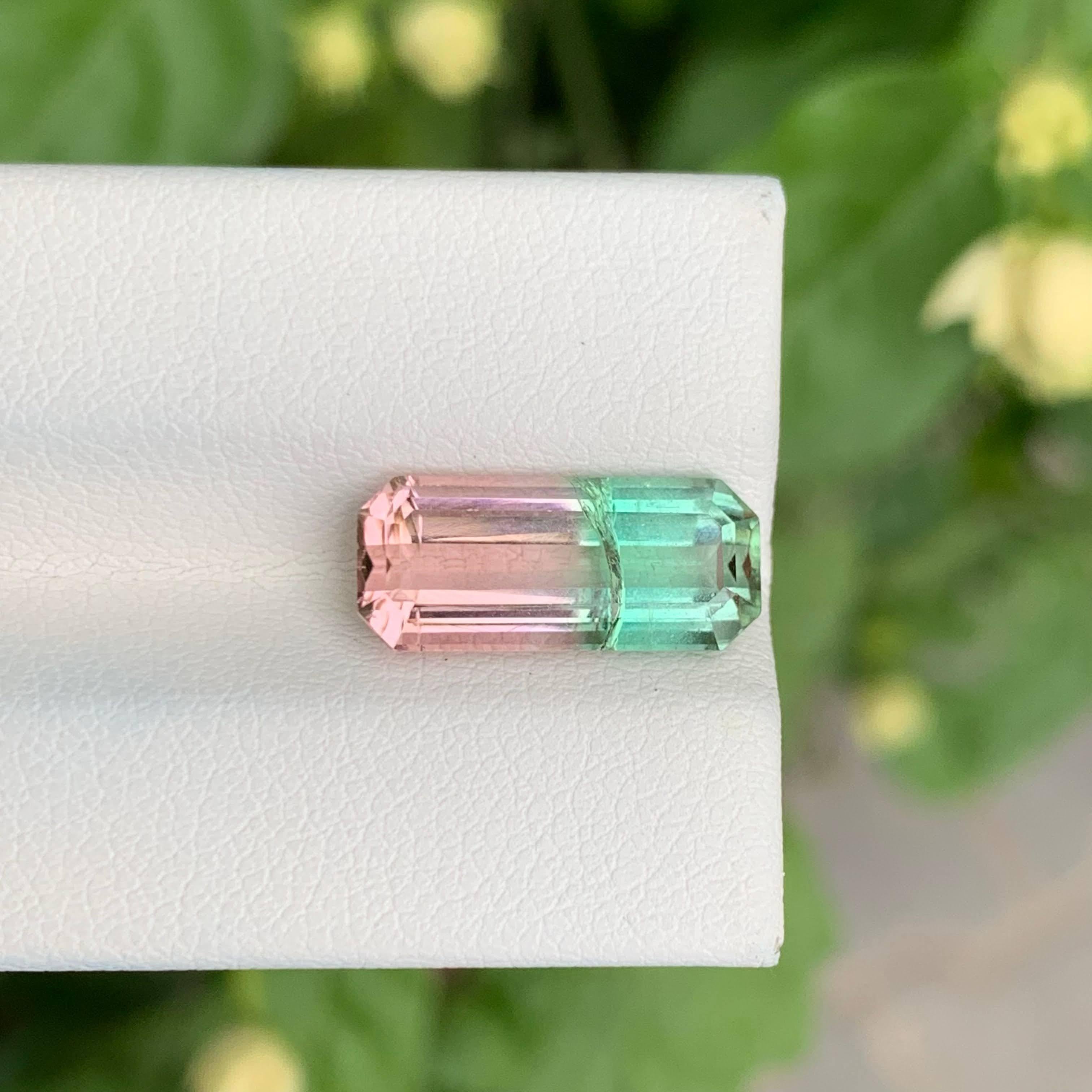 4.55 carats Bicolor Tourmaline Stone Emerald Cut Afghani Gemstone For Sale 3