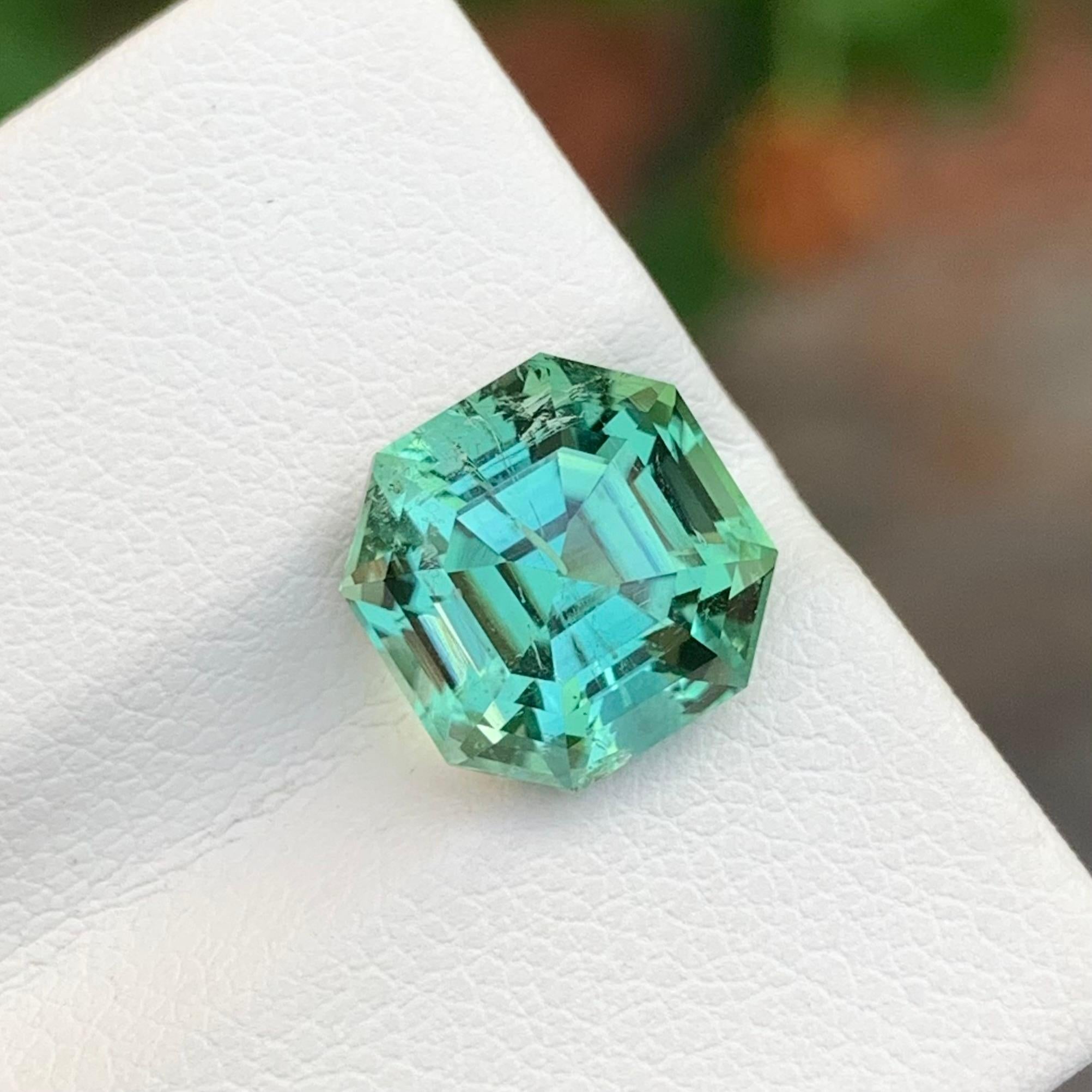 Contemporary 4.55 Carats Natural Loose Mint Tourmaline Gem Octagon Shape From Afghanistan