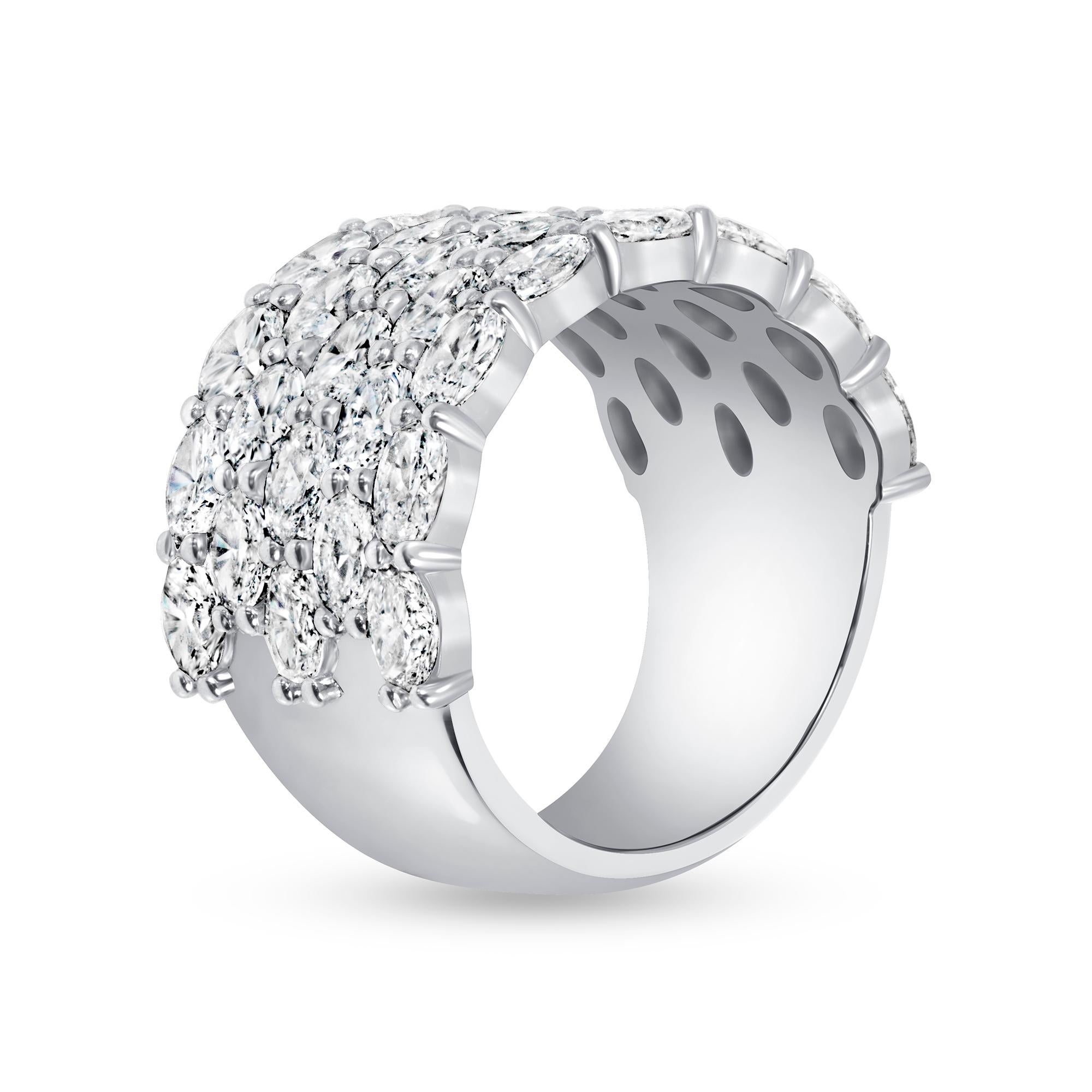 4.48 CT. Oval Cut Diamond Five Row Ring in Platinum In New Condition For Sale In San Francisco, CA