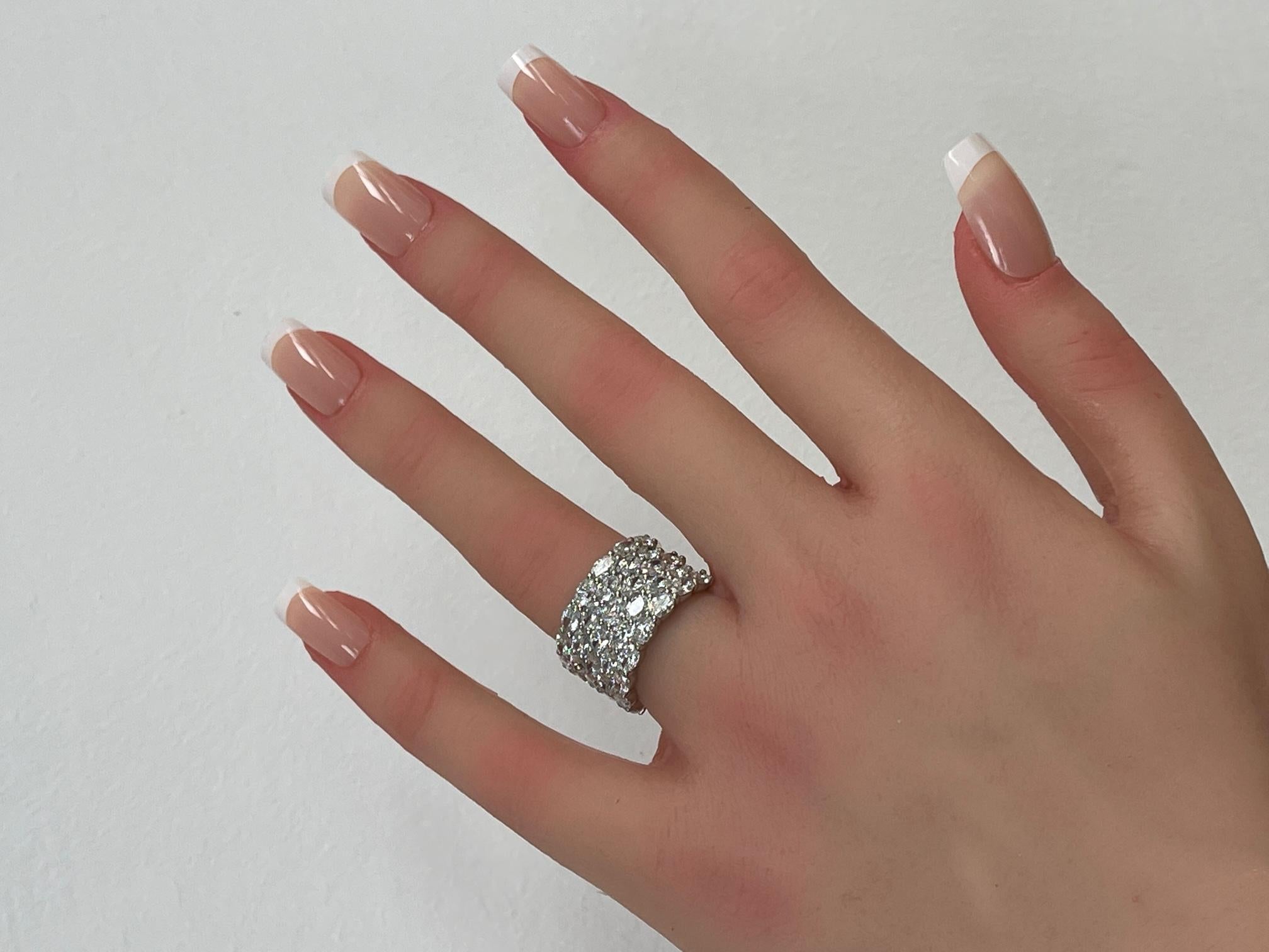 4.48 CT. Oval Cut Diamond Five Row Ring in Platinum For Sale 2