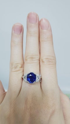 4.55 ct Unheated Vivid Royal Blue Sapphire Oval GRS Certified Ceylon Ring