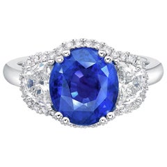 4.55 ct Unheated Vivid Royal Blue Sapphire Oval GRS Certified Ceylon Ring