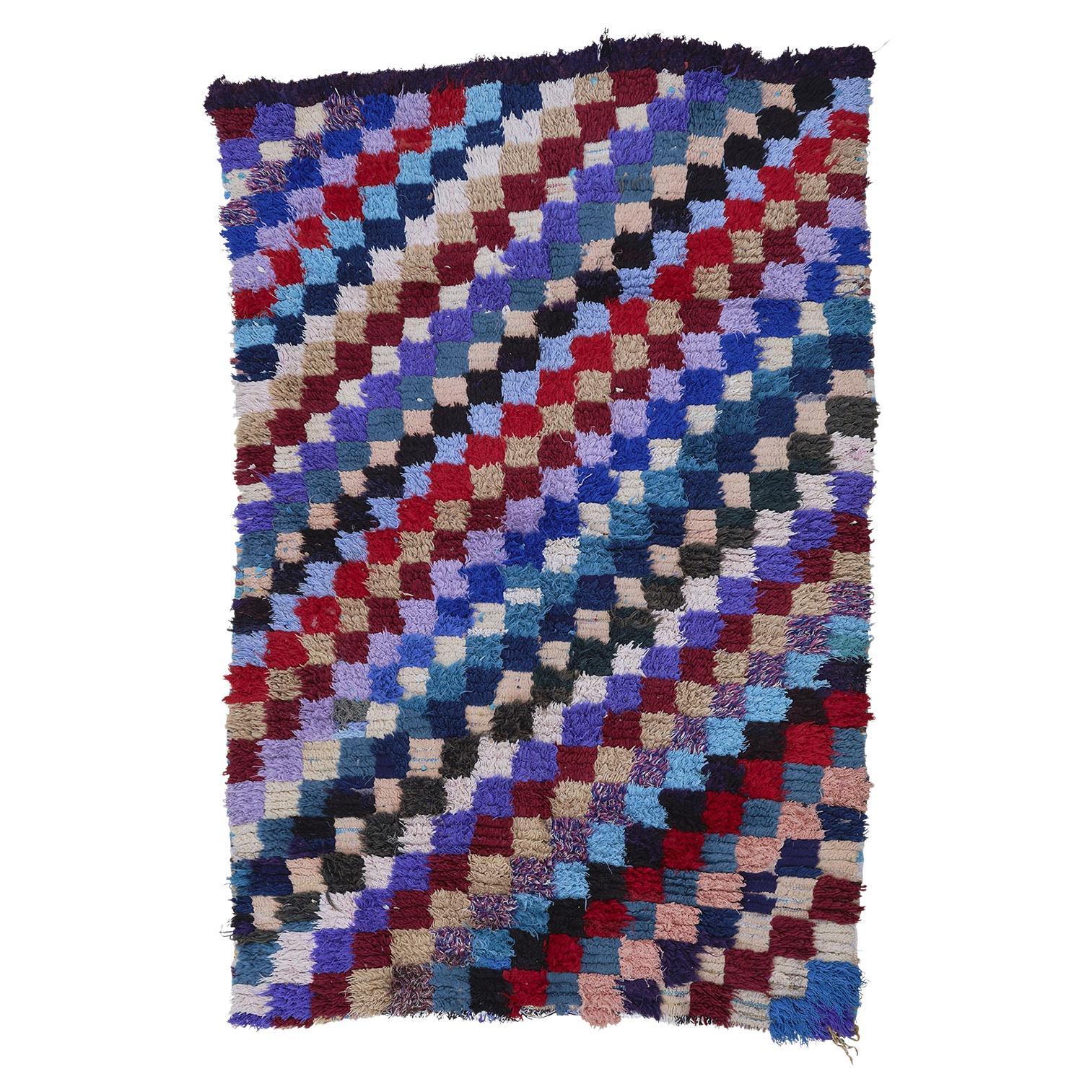 4’5.5 x 6’7” BOU 01 Multicolor Handmade Moroccan Cotton/Wool Boucherouite Rug