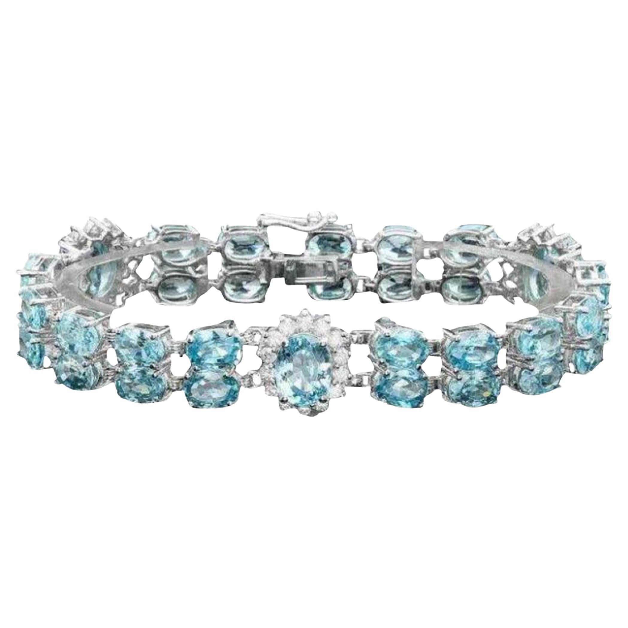 Bracelet en or blanc massif 14 carats avec zircon naturel 45,50 carats et diamants