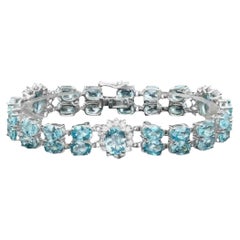 45.50 Natural Zircon and Diamond 14K Solid White Gold Bracelet