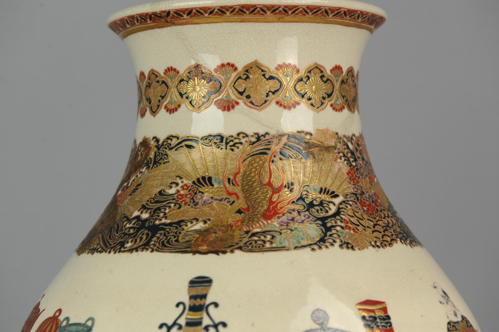 Antique 19th Century Japanese Satsuma Vase Decorated with All Types of Porcelain In Distressed Condition In Amsterdam, Noord Holland