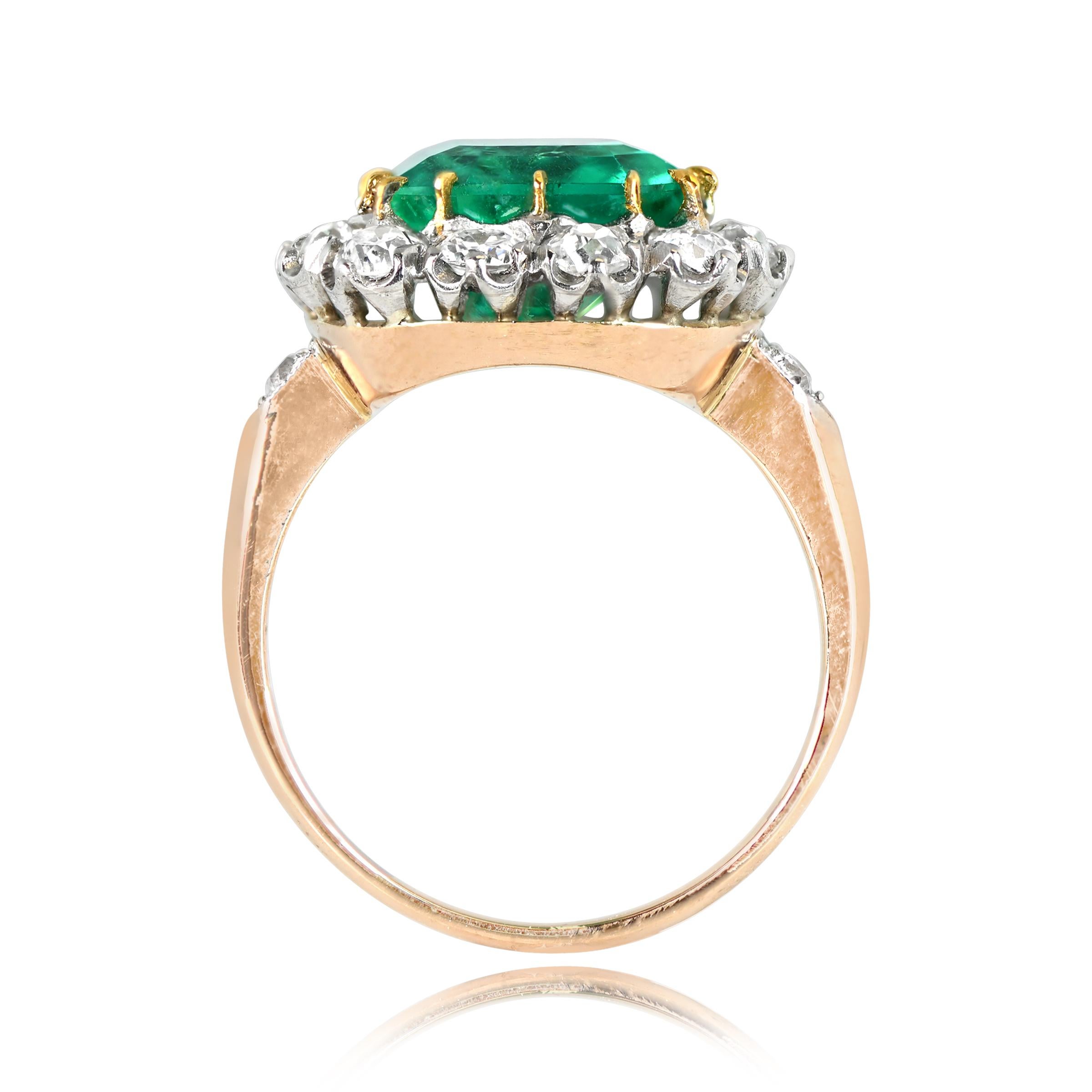 Emerald Cut 4.55ct GIA Colombian Emerald Cluster Ring, in Platinum and 18k Yellow Gold For Sale