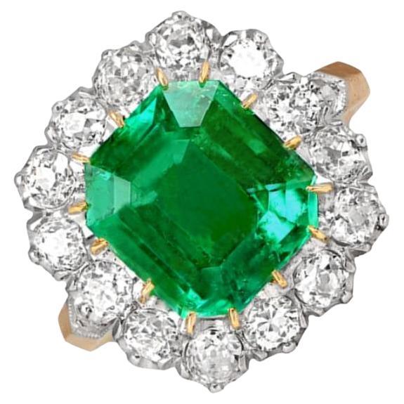 4.55ct GIA Colombian Emerald Cluster Ring, in Platinum and 18k Yellow Gold For Sale