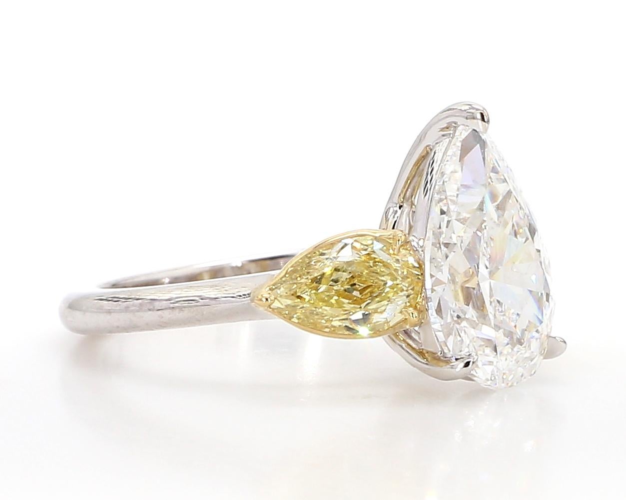 Contemporary 4.55ct. Pear-Shaped Fancy Yellow & Colorless Diamond Engagement Ring, GIA Report For Sale