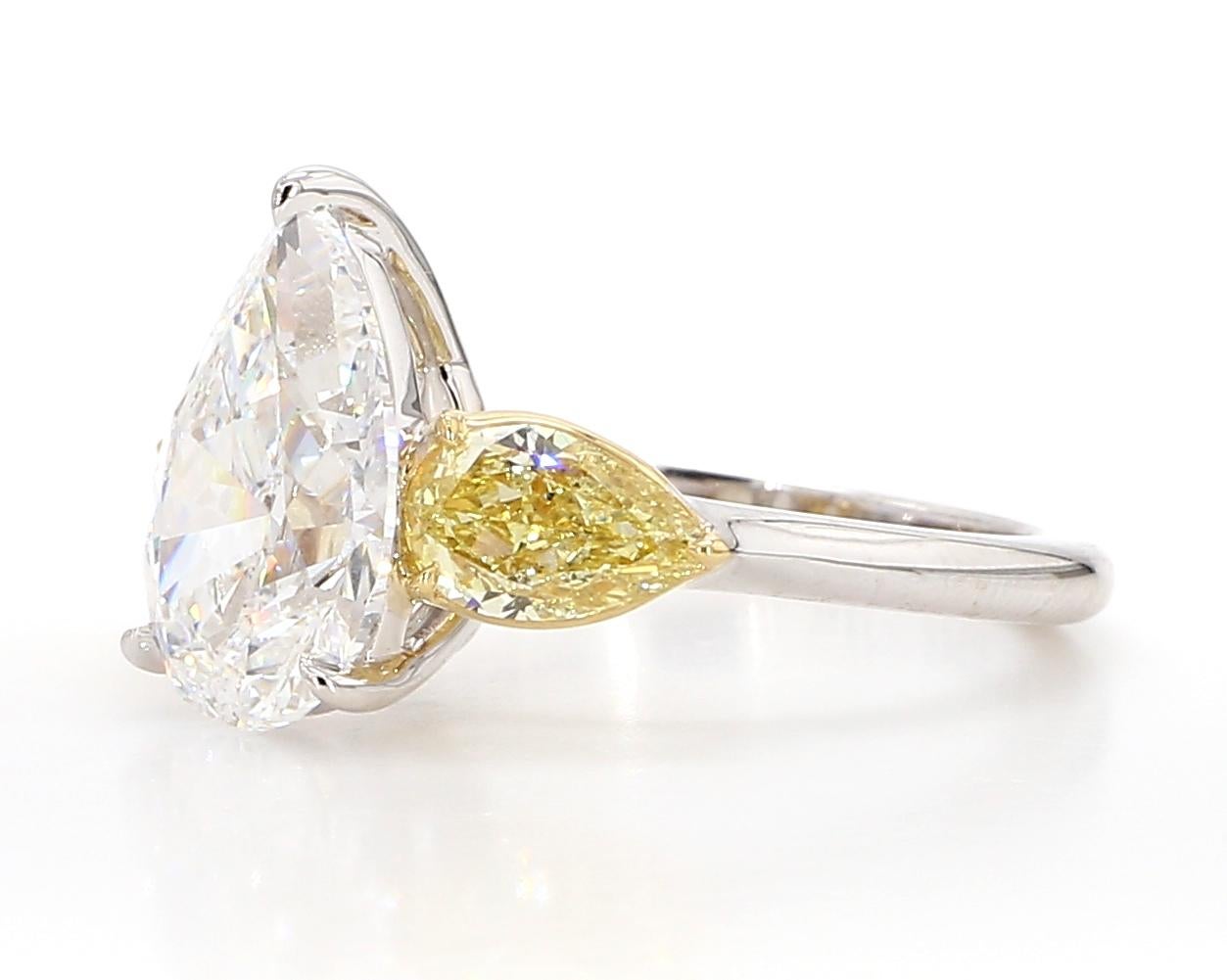 Pear Cut 4.55ct. Pear-Shaped Fancy Yellow & Colorless Diamond Engagement Ring, GIA Report For Sale