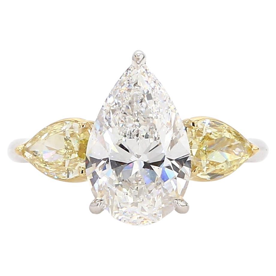 4.55ct. Pear-Shaped Fancy Yellow & Colorless Diamond Engagement Ring, GIA Report