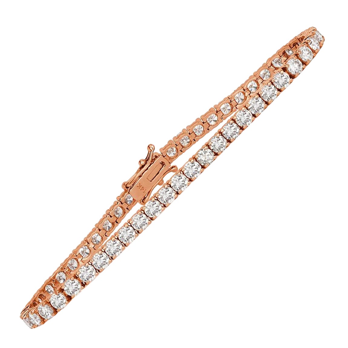 4.55ct Round Brilliant Cut Diamond Tennis Bracelet in 14k Rose Gold For Sale