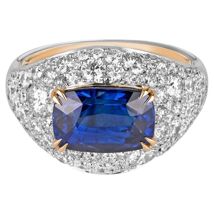 4.55ct Royal Blue Sri Lankan Sapphire and Diamond Ring For Sale